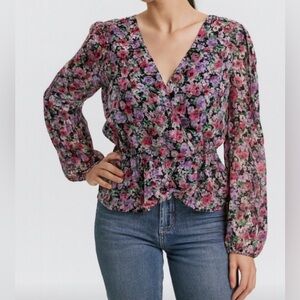 ASTR The Label Floral Wrap Top Sheer Sleeves Size Small Romantic Feminine V Cut